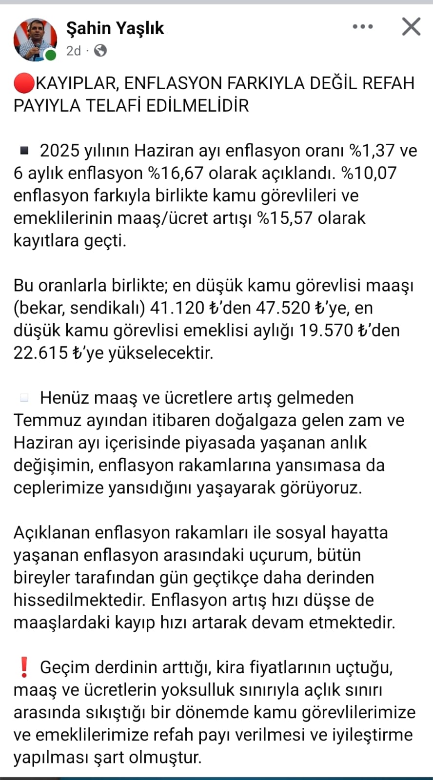 Memur Sen'den Enflasyon Tepkisi Kayıplar Refah Payıyla Telafi Edilmeli