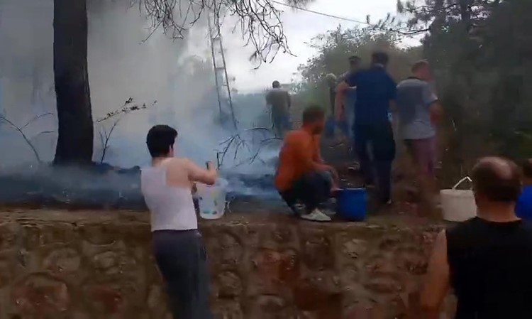 Alevlere Kova Kova Direniş! İzmit'te Mahalleli Orman Yangınına Koştu (1)
