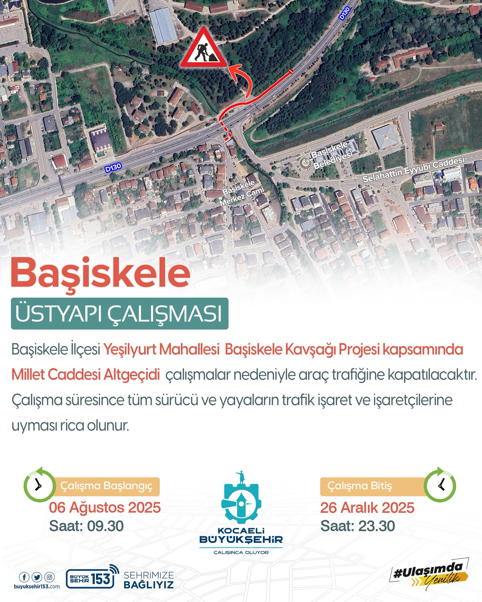 Başiskele Kasap Durağı Altgeçidi Geçici Olarak Trafiğe Kapatıldı