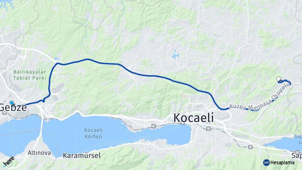 Kocaeli Gebze Akmese Cumhuriyet Izmit Arasi Kac Km