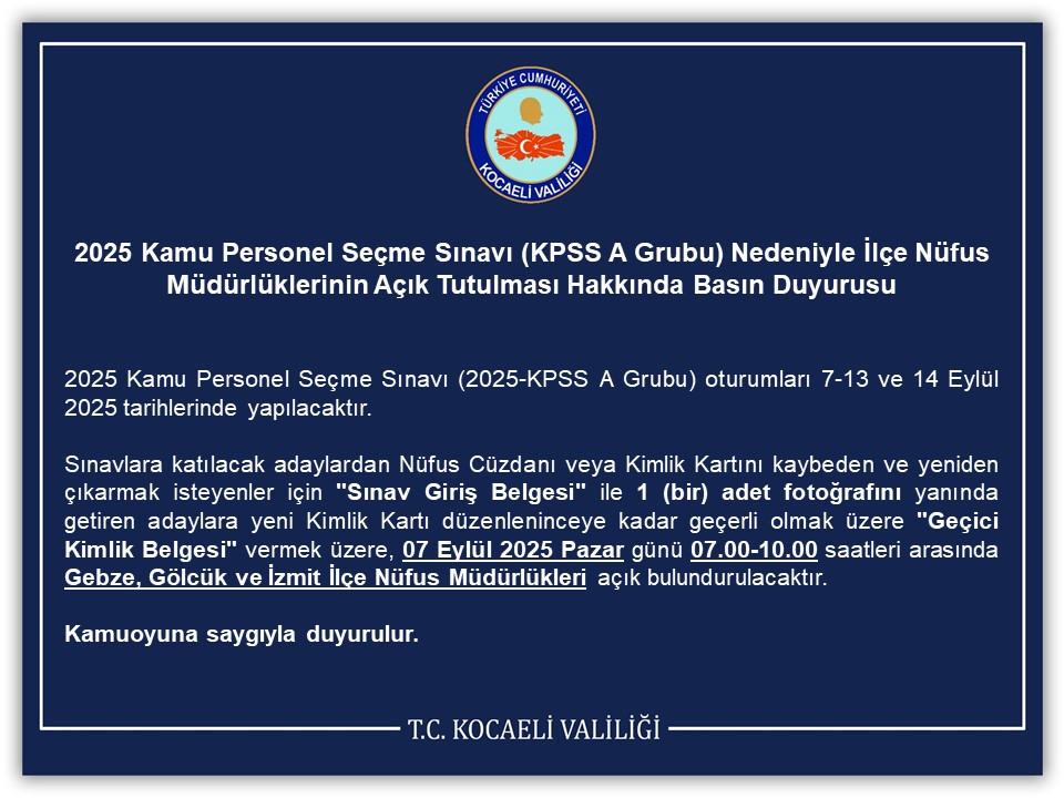 Kpss İçin Nüfus Müdürlükleri Pazar Açık