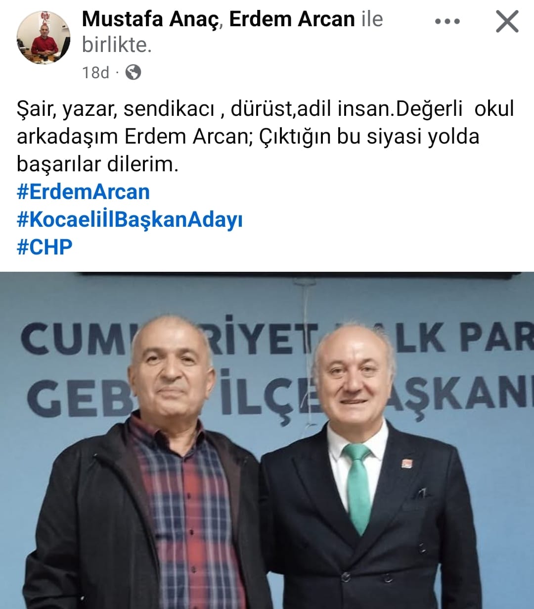 Gebze'nin Tanınan İsminden Chp İl Başkan Adayı Erdem Arcan’a Tam Destek 1
