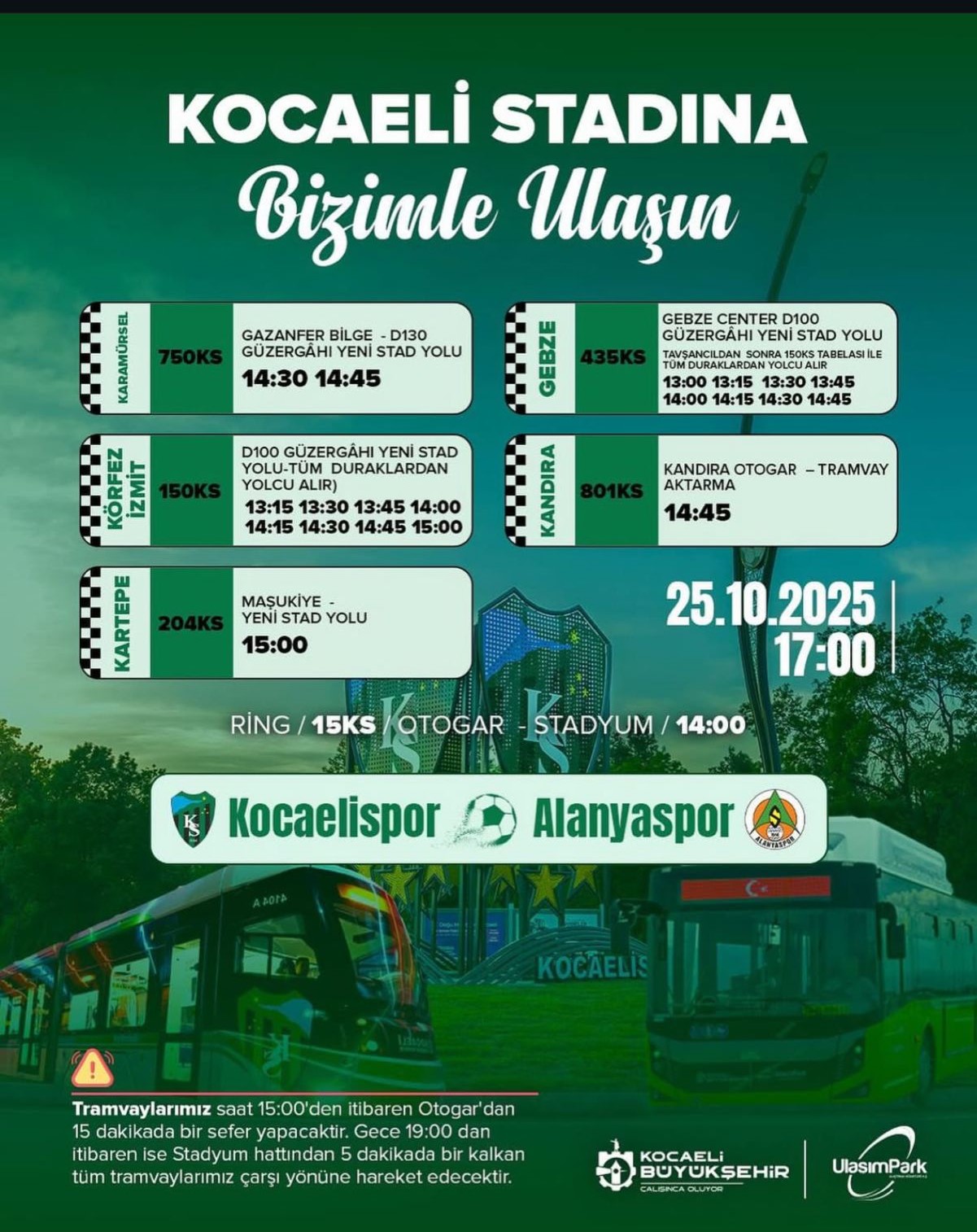 Kocaeli Stadyumuna Nasıl Gidilir Hangi Otobüsler Gidiyor, Tramvay Durakları