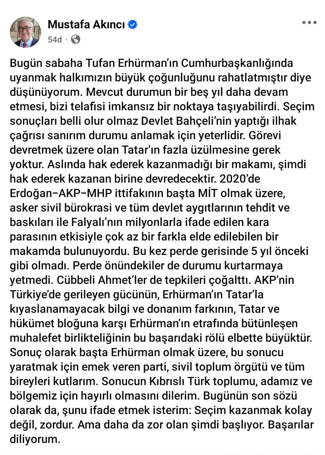 Mustafa Akıncı’dan Çarpıcı Mesaj “Tatar Hak Etmediği Makamı, Hak Edene Devrediyor” 2