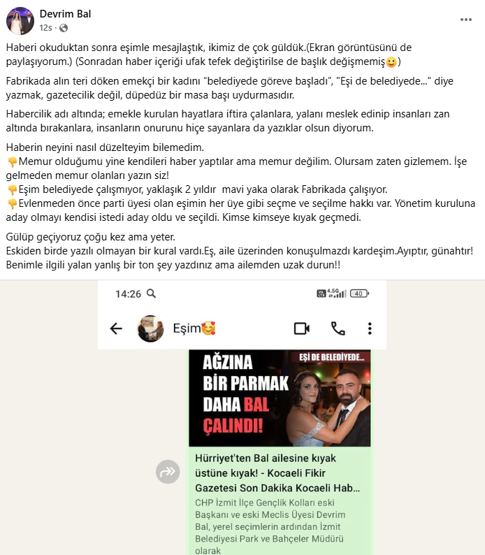 Devrim Bal'dan Esi Belediyede Ise Basladi Yalanina Tepki