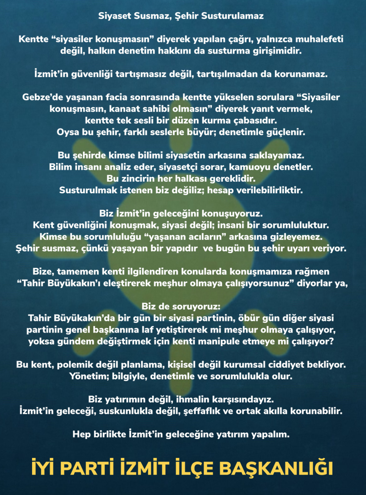 Haluk Tamyüksel'den Tahir Büyükakın'a Yanıt İzmit’te Sessizlik Değil Şeffaflık İstiyoruz 1