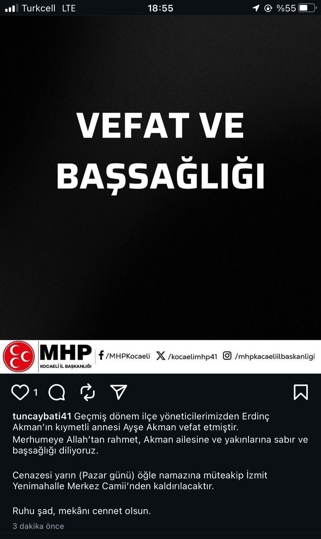 Mhp'li Erdinç Akman’ın Annesi Ayşe Akman Vefat Etti!