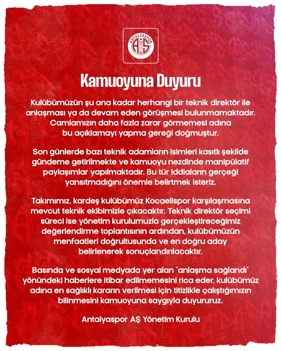 Antalyaspor’dan Teknik Direktör İddialarına Net Yanıt