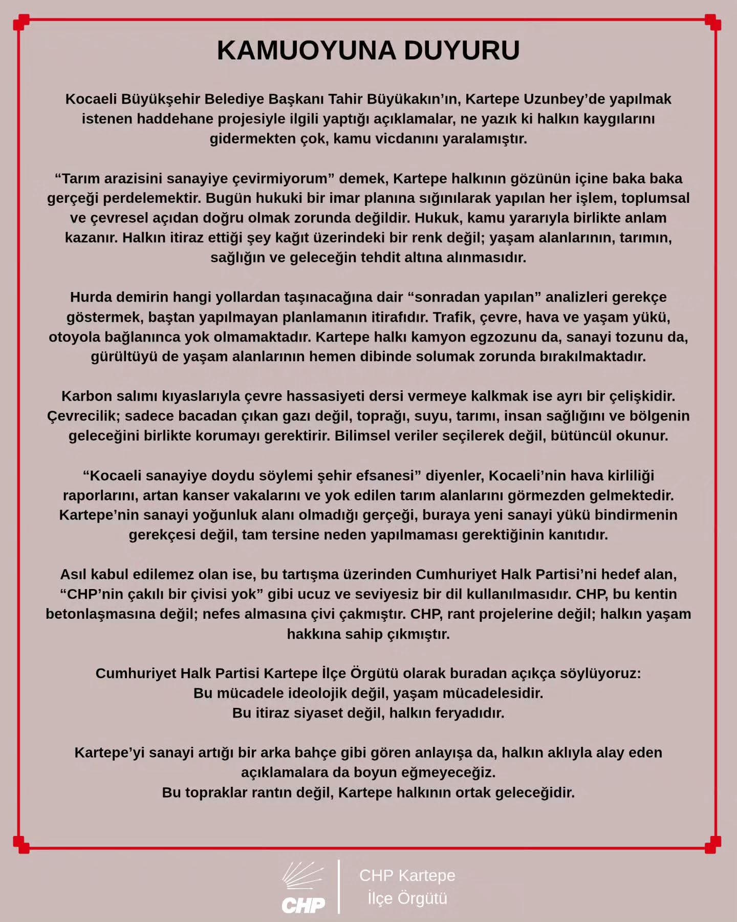 Chp Kartepe İlçe Örgütü’nden Haddehane Projesine Tepki-1