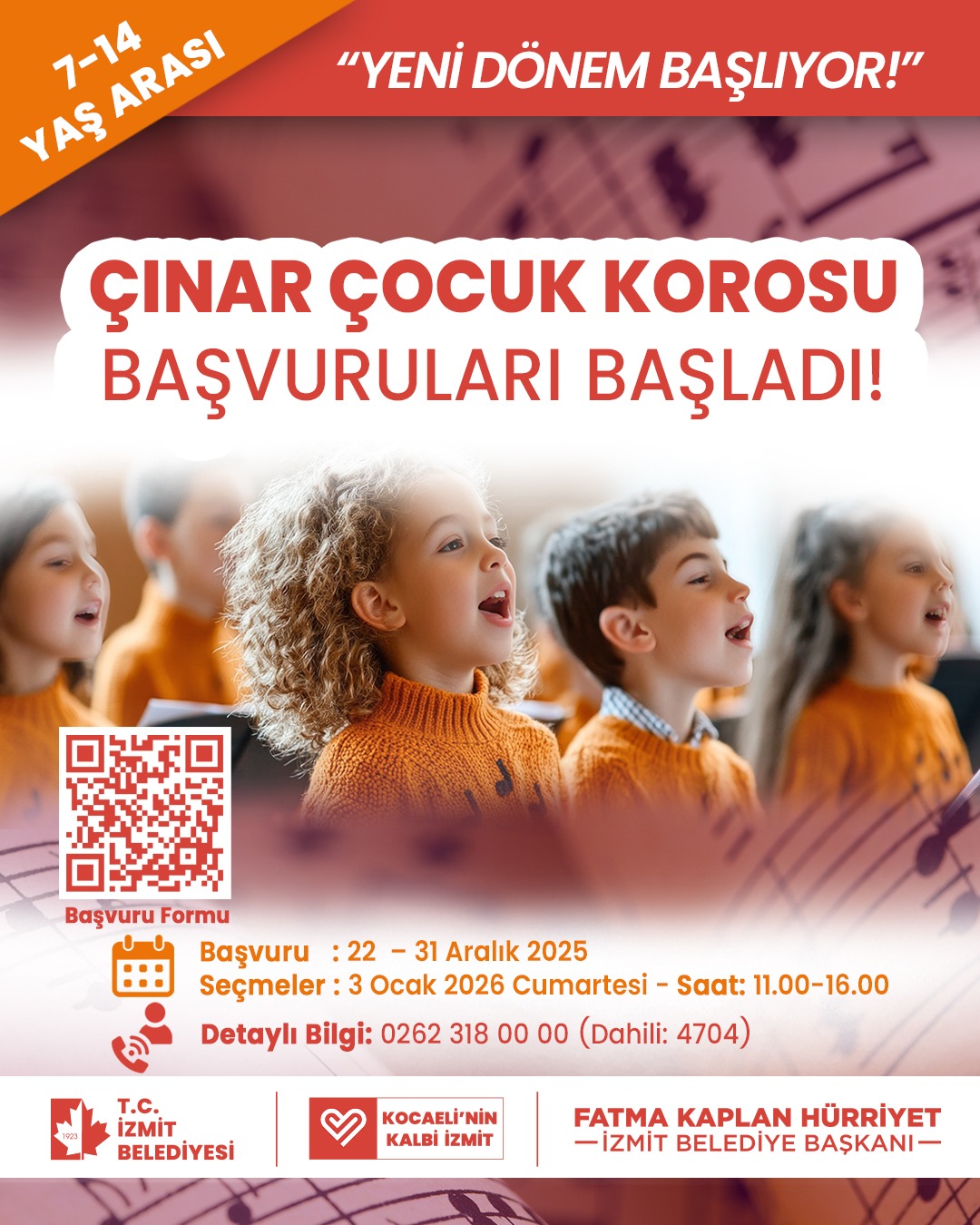 Çinar Çocuk Korosu'nda Yeni Dönem Basvurulari Basladi