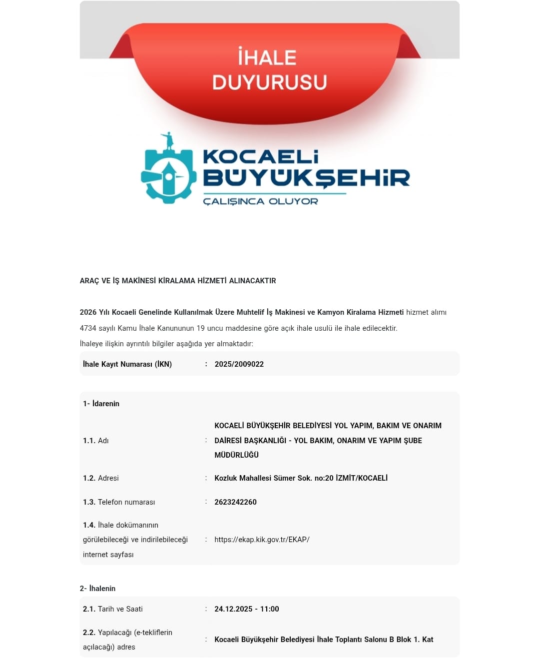 Kocaeli Büyükşehir’den 2026 Yılına Damga Vuracak Dev Araç Kiralama İhalesi 4