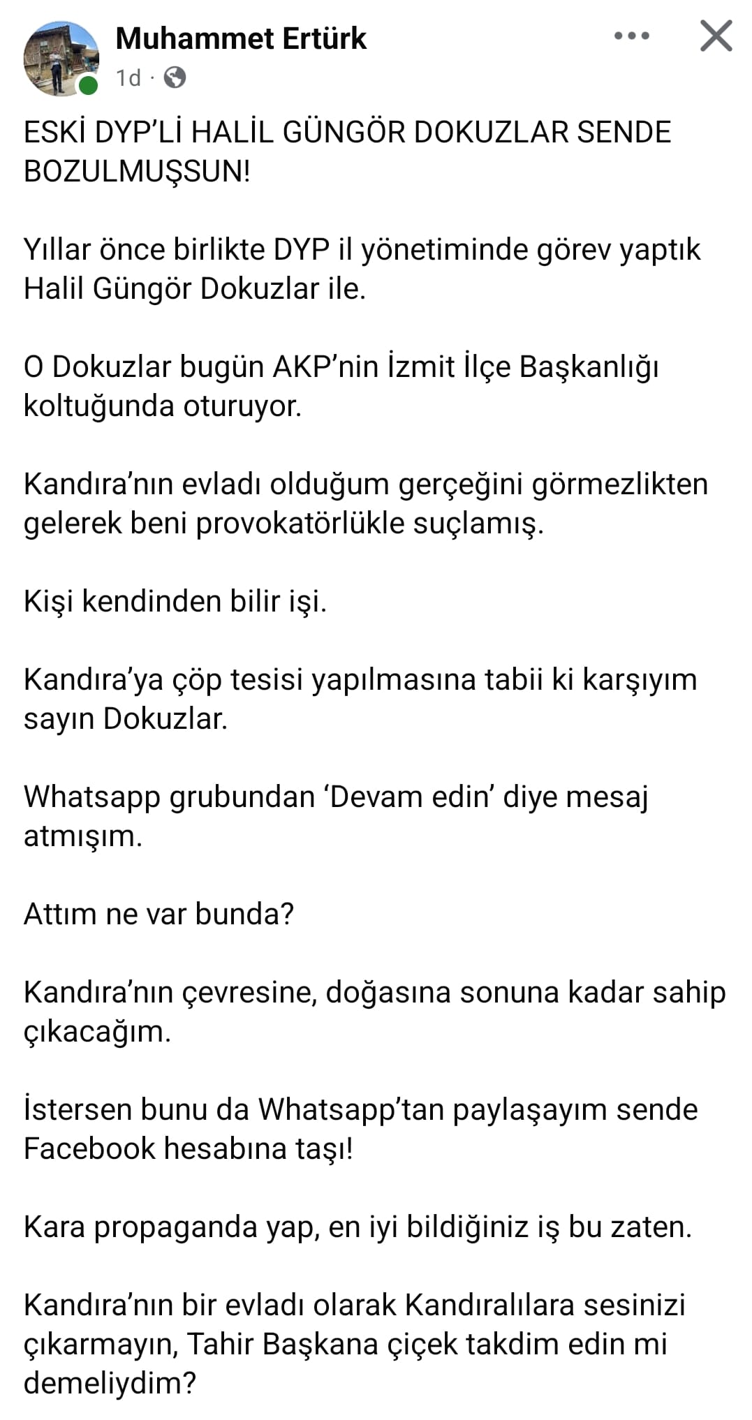 Muhammet Ertürk'ten Provakatör Benzetmesine Cevap; Evet Attım Mesaj-1