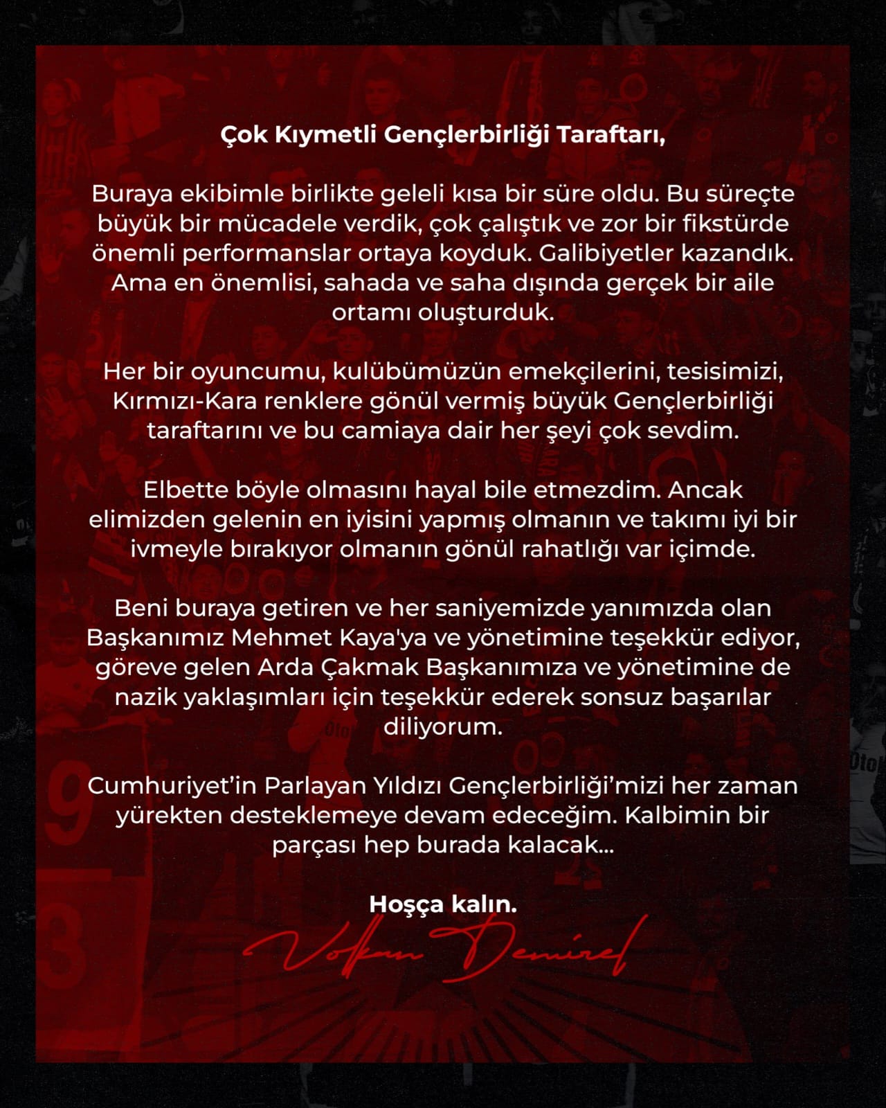 Volkan Demirel’den Şok İstifa! Gençlerbirliği’ne Duygusal Veda-1