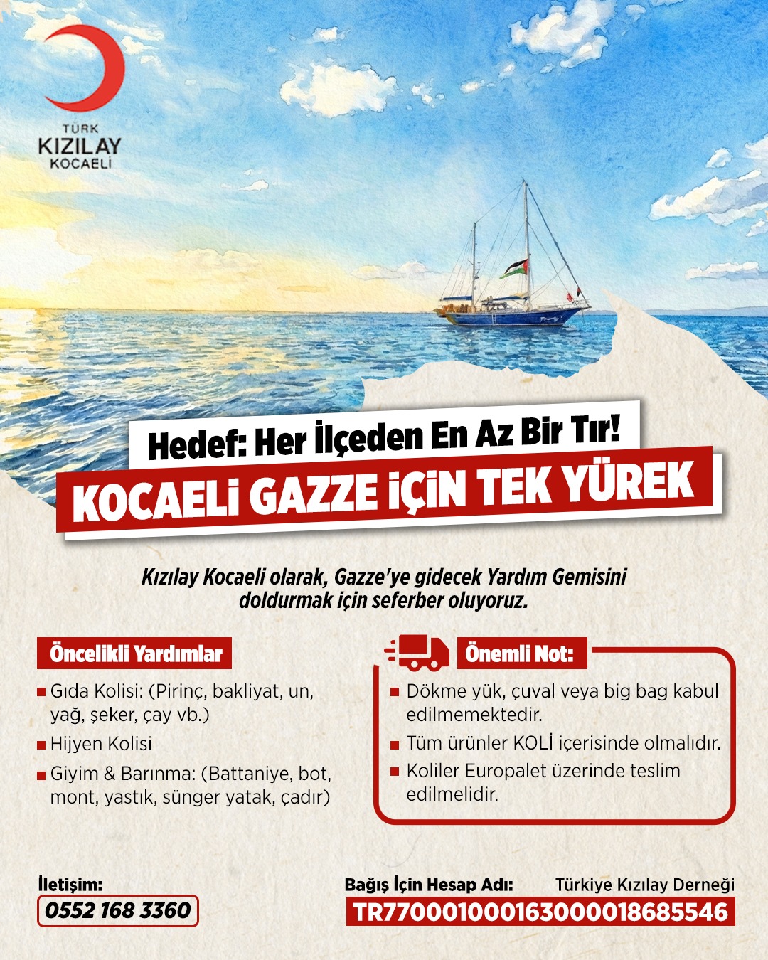 Kızılay Kocaeli, Gazze’ye Gönderilecek Yardım Gemisi Için Seferberlik Ilan Etti. “Her Şube Bir Tır” Hedefiyle Yola Çıkan Kocaeli, 12 Şubat’ta Kalkacak Iyilik Gemisine 10 Tır Yardımı Yetiştirmeyi Amaçlıyor.