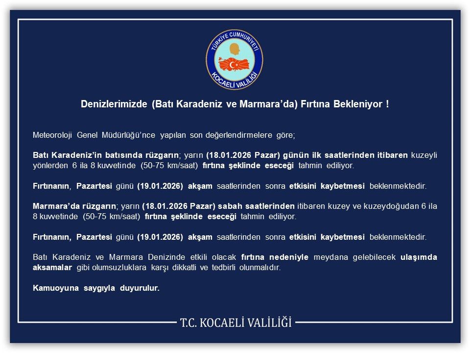 Kocaeli Açıklarında Fırtına Bekleniyor