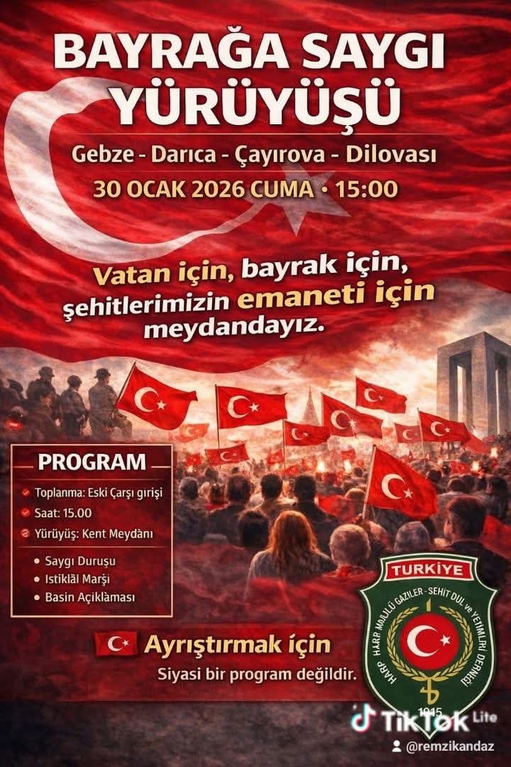 Kocaeli'de “Bayrağa Saygı Yürüyüşü” Düzenleniyor