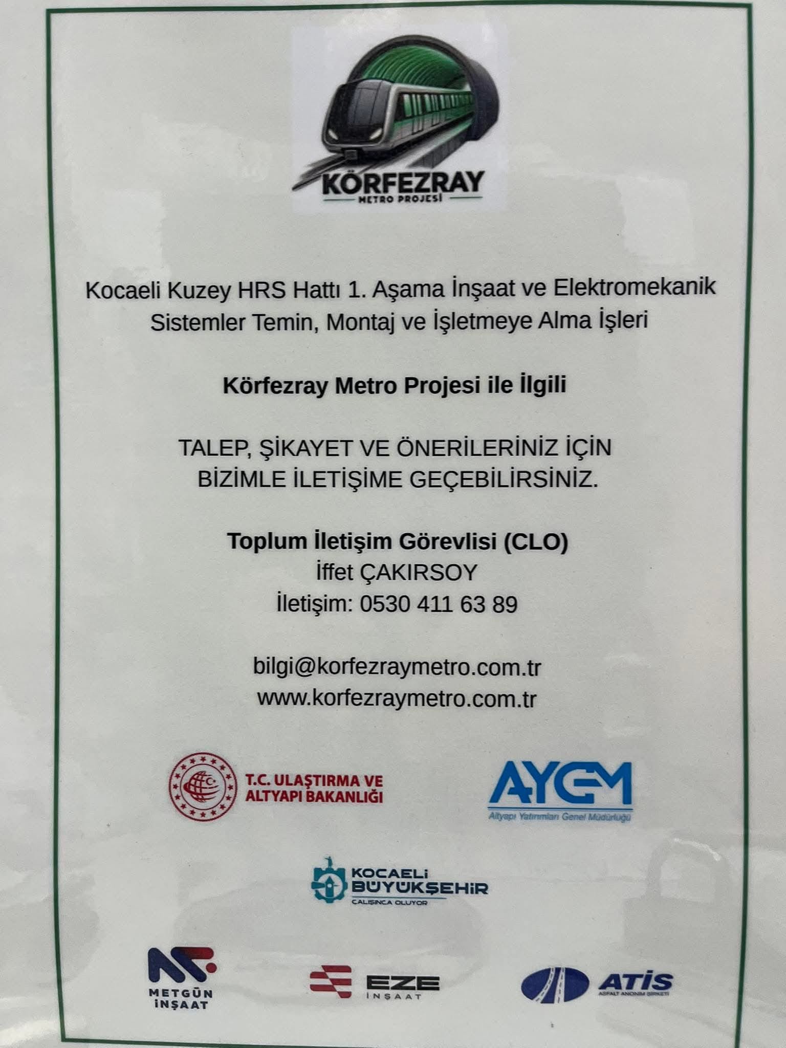 Körfez'de 'Körfezray Metro Projesi' Şikayet Hattı Oluşturuldu