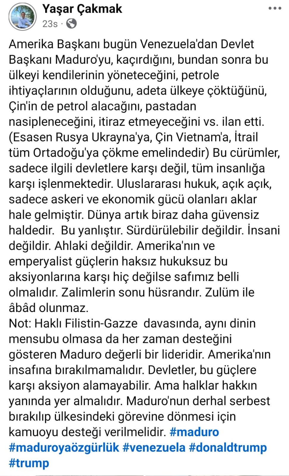 Yaşar Çakmak, Venezuela Devlet Başkanı Maduro’ya Yönelik Operasyon Iddialarına Sert Tepki Gösterdi “Sürdürülebilir Değil, Insani Değil, Ahlaki Değil.” (2)