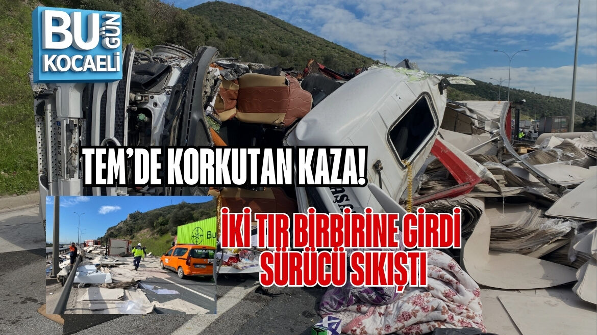 TEM’DE KORKUTAN KAZA! İKİ TIR BİRBİRİNE GİRDİ, SÜRÜCÜ SIKIŞTI