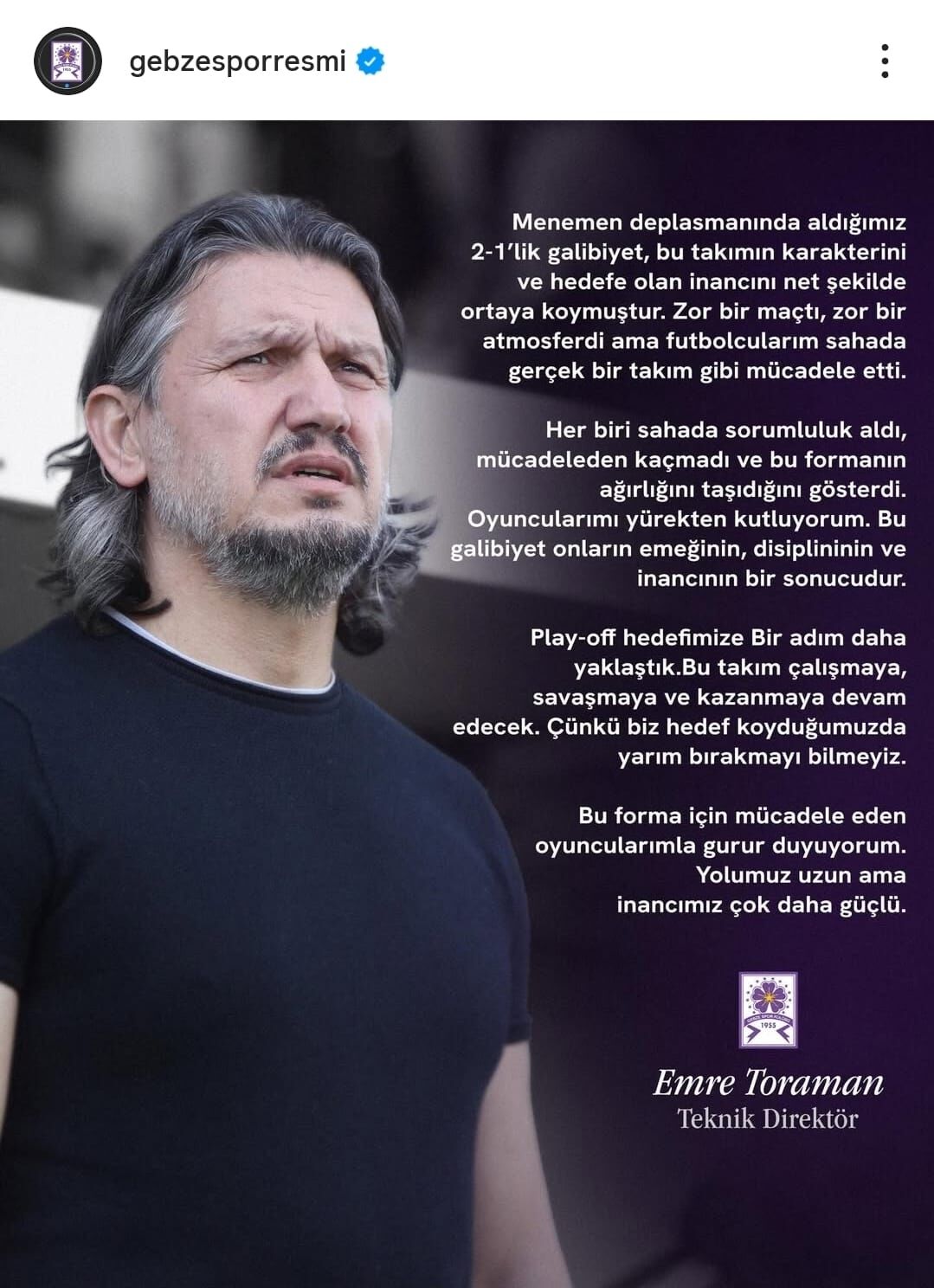 Gebzespor Tekni̇k Di̇rektörü Emre Toraman Play Off Hedefi̇ Yakin