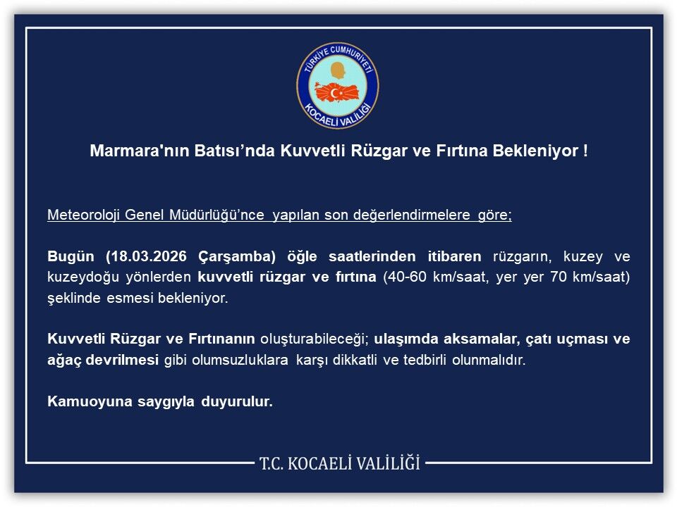 Kocaeli̇’de Firtina Alarmi Vali̇li̇kten Peş Peşe Uyari! (1)
