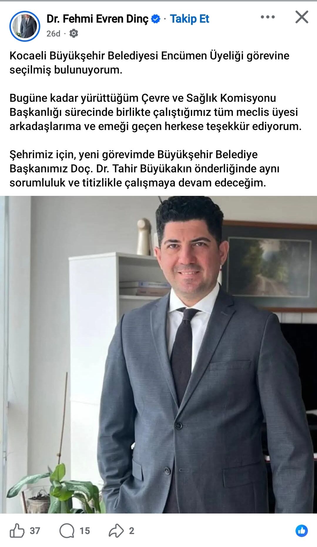 Dr. Fehmi̇ Evren Di̇nç Büyükşehi̇r Encümen Üyeli̇ği̇ne Seçi̇ldi̇-1