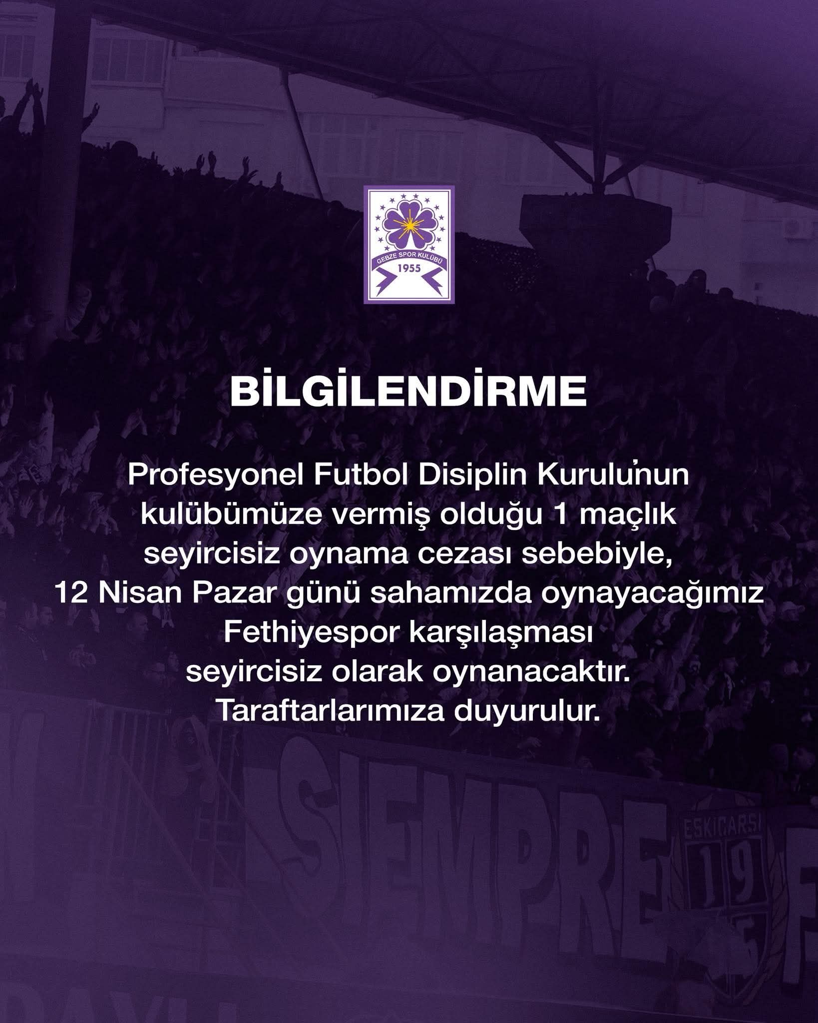 Gebzespor’a Seyi̇rci̇si̇z Oynama Cezasi-1