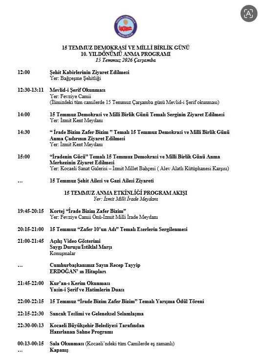 Valilik 15 Temmuz Program