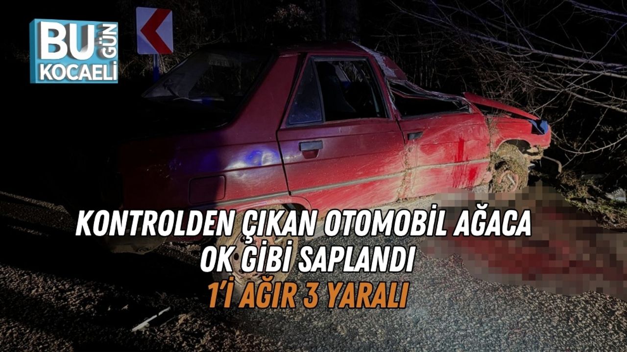 Kontrolden Çıkan Otomobil Ağaca Ok Gibi Saplandı: 1’i Ağır 3 Yaralı
