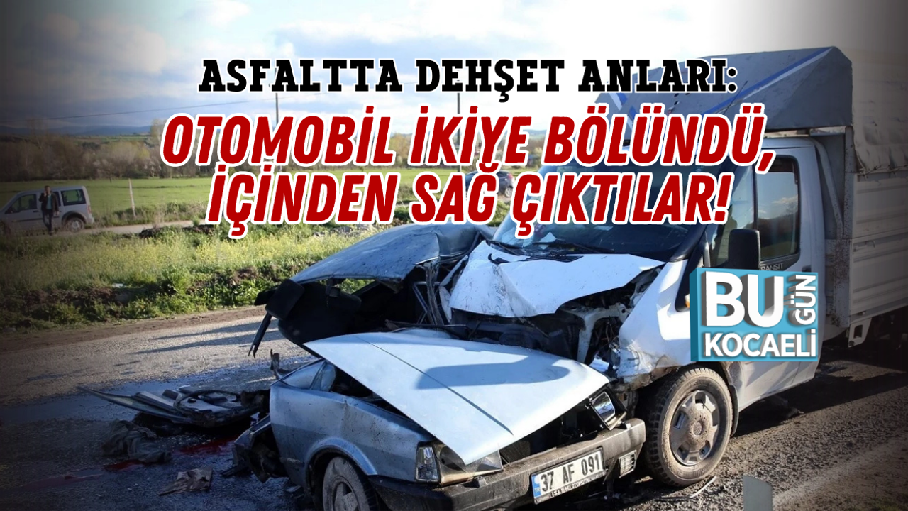 ASFALTTA DEHŞET ANLARI: OTOMOBİL İKİYE BÖLÜNDÜ, İÇİNDEN SAĞ ÇIKTILAR!