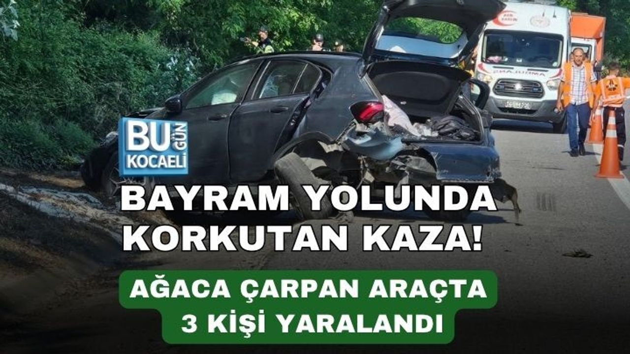 BAYRAM YOLUNDA KORKUTAN KAZA! AĞACA ÇARPAN ARAÇTA 3 KİŞİ YARALANDI
