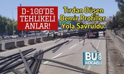 D-100’de Tehlikeli Anlar! Tırdan Düşen Demir Profiller Yola Savruldu