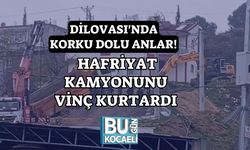 Dilovası'nda Korku Dolu Anlar! Hafriyat Kamyonunu Vinç Kurtardı