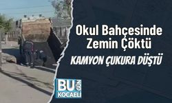 Okul Bahçesinde Zemin Çöktü: Kamyon Çukura Düştü