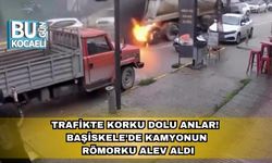 Trafikte Korku Dolu Anlar! Başiskele’de Kamyonun Römorku Alev Aldı