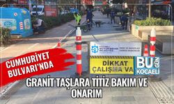 Cumhuriyet Bulvarı’nda Granit Taşlara Titiz Bakım ve Onarım
