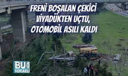 Freni Boşalan Çekici Viyadükten Uçtu, Otomobil Asılı Kaldı