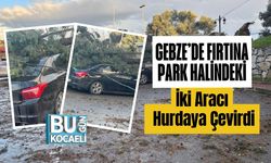 Gebze’de Fırtına Park Halindeki İki Aracı Hurdaya Çevirdi