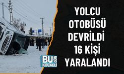 YOLCU OTOBÜSÜ DEVRİLDİ 16 KİŞİ YARALANDI