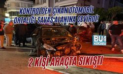 KONTROLDEN ÇIKAN OTOMOBİL ORTALIĞI SAVAŞ ALANINA ÇEVİRDİ! 2 KİŞİ ARAÇTA SIKIŞTI