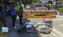 DÖRT YOL KAVŞAĞI KARIŞTI! OTOMOBİL KURYEYE ÇARPTI, ORTALIK BİR ANDA KAYDI