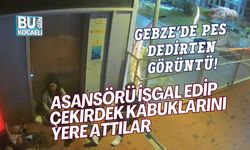 GEBZE’DE PES DEDİRTEN GÖRÜNTÜ! ASANSÖRÜ İŞGAL EDİP ÇEKİRDEK KABUKLARINI YERE ATTILAR