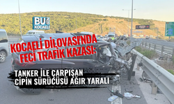 KOCAELİ DİLOVASI'NDA FECİ TRAFİK KAZASI: TANKER İLE ÇARPIŞAN CİPİN SÜRÜCÜSÜ AĞIR YARALI