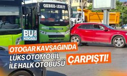OTOGAR KAVŞAĞINDA LÜKS OTOMOBİL İLE HALK OTOBÜSÜ ÇARPIŞTI!