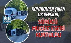 KONTROLDEN ÇIKAN TIR DEVRİLDİ, SÜRÜCÜ MUCİZE ESERİ KURTULDU