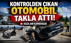 KONTROLDEN ÇIKAN OTOMOBİL TAKLA ATTI