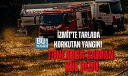 İZMİT'TE TARLADA KORKUTAN YANGIN! TONLARCA SAMAN KÜL OLDU