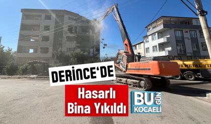 Derince’de Hasarlı Bina Yıkıldı