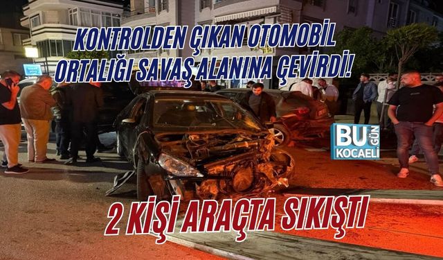 KONTROLDEN ÇIKAN OTOMOBİL ORTALIĞI SAVAŞ ALANINA ÇEVİRDİ! 2 KİŞİ ARAÇTA SIKIŞTI