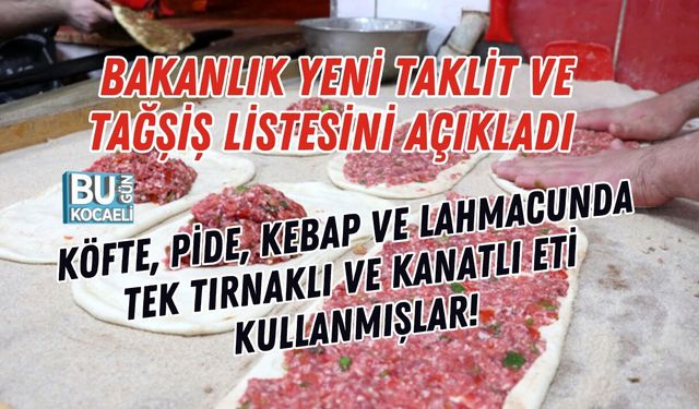 BAKANLIK YENİ TAKLİT VE TAĞŞİŞ LİSTESİNİ AÇIKLADI: KÖFTE, PİDE, KEBAP VE LAHMACUNDA TEK TIRNAKLI VE KANATLI ETİ KULLANMI